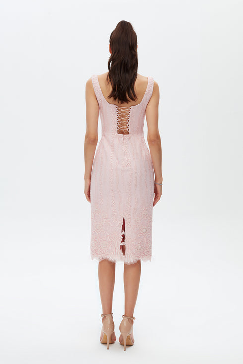 ELEGANT LACE PENCIL MIDI DRESS